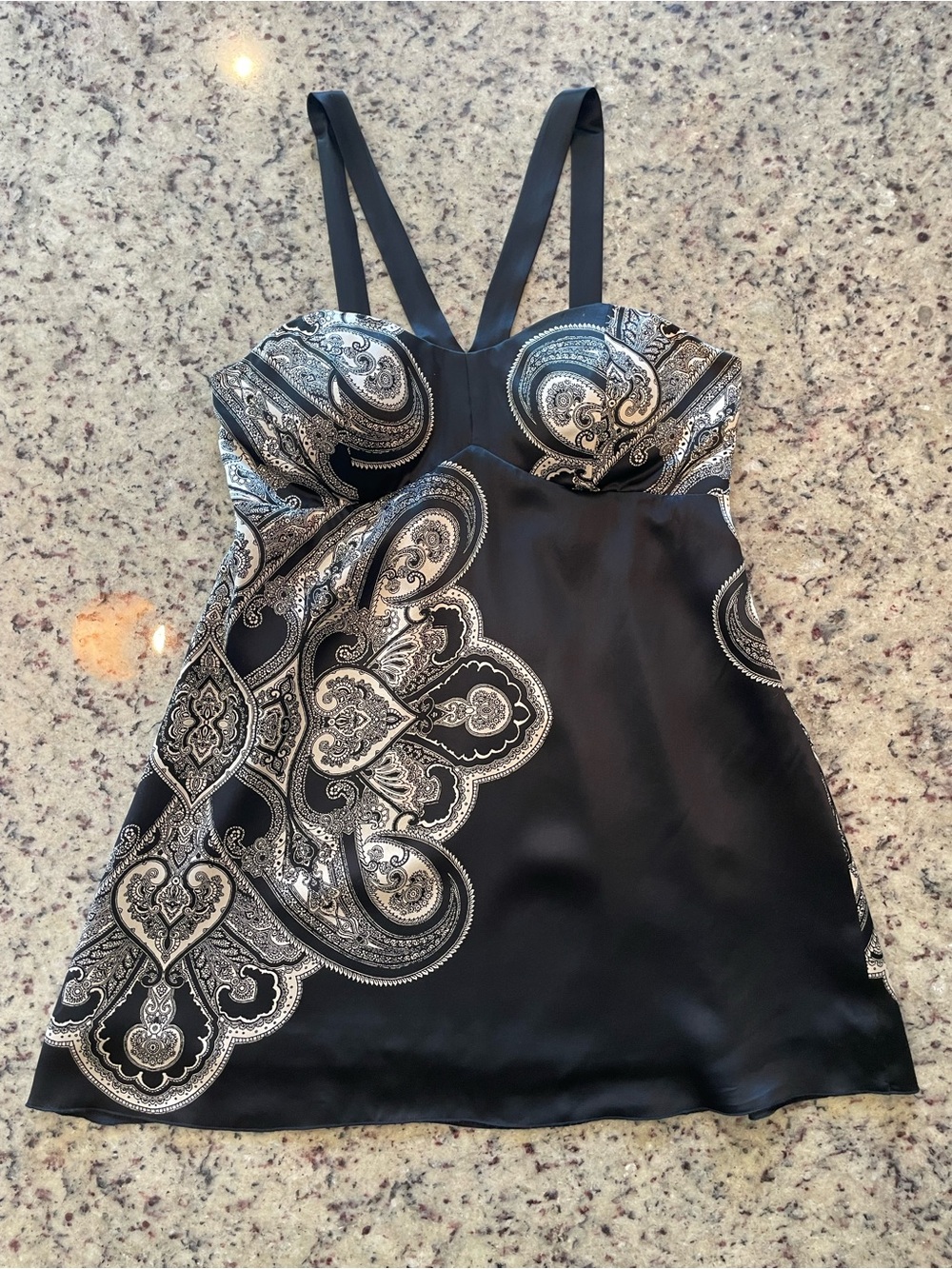 New WHBM Black and cream Paisley 100% silk Satin Cami Top M